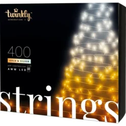 Twinkly Strings - 105 Ft. Mini LED Light String With 400 AWW LEDs - Amber, Warm White And Cold White - Green Wire