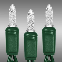 LED Christmas String Lights - 25.5 Ft. - (50) Faceted Pure White Mini Light LED's - 6 In. Bulb Spacing - Green Wire
