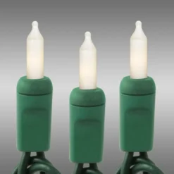 34 Ft. - Green Wire - Christmas Mini Light String - (100) Frosted White Bulbs - 4 In. Bulb Spacing