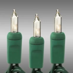 50 Ft. - Green Wire - Christmas Mini Light String - (100) Clear Bulbs - 6 In. Bulb Spacing