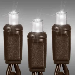 Bulbs Shop 33 LED Christmas String Lights - 17 Ft. - (50) Wide Angle Pure White LED's - 4 In. Bulb Spacing - Brown Wire