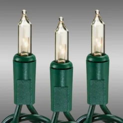 34 Ft. - Green Wire - Christmas Mini Light String - (100) Clear Bulbs - 4 In. Bulb Spacing