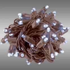 LED Twinkle Christmas String Lights - 26 Ft. - (50) Wide Angle Cool White LED's - 6 In. Bulb Spacing - Brown Wire