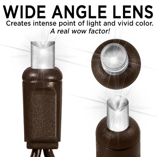 LED Christmas String Lights - 25.5 Ft. - (50) Wide Angle Pure White LED's - 6 In. Bulb Spacing - Brown Wire 2 LED Christmas String Lights - 25.5 Ft. - (50) Wide Angle Pure White LED's - 6 In. Bulb Spacing - Brown Wire - Image 2