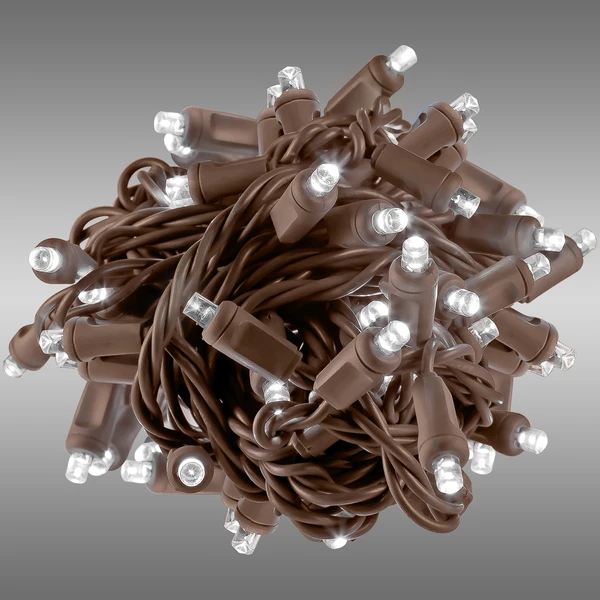 LED Christmas String Lights - 25.5 Ft. - (50) Wide Angle Pure White LED's - 6 In. Bulb Spacing - Brown Wire 3 LED Christmas String Lights - 25.5 Ft. - (50) Wide Angle Pure White LED's - 6 In. Bulb Spacing - Brown Wire - Image 3