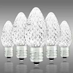 Pure White - LED C7 - Christmas Light Replacement Bulbs - Faceted Finish