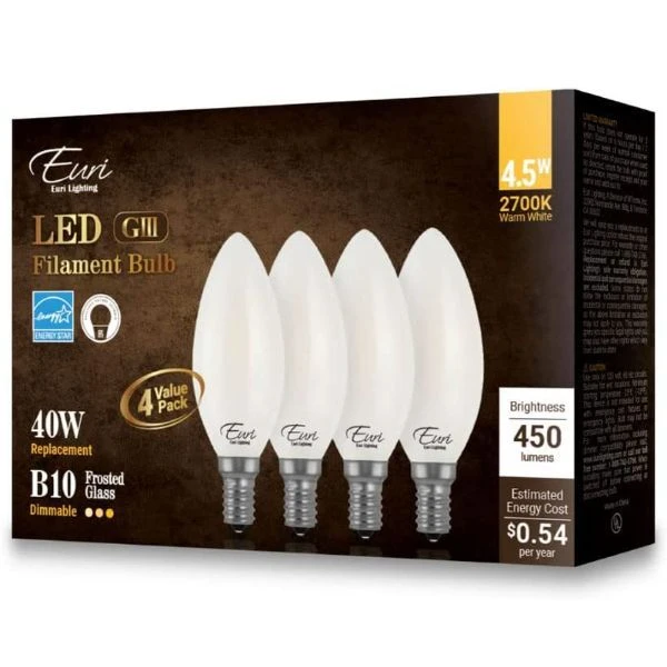 450 Lumens - 4 Watt - 2700 Kelvin - LED Chandelier Bulb - 3.8 In. X 1.4 In. 3 450 Lumens - 4 Watt - 2700 Kelvin - LED Chandelier Bulb - 3.8 In. X 1.4 In. - Image 3