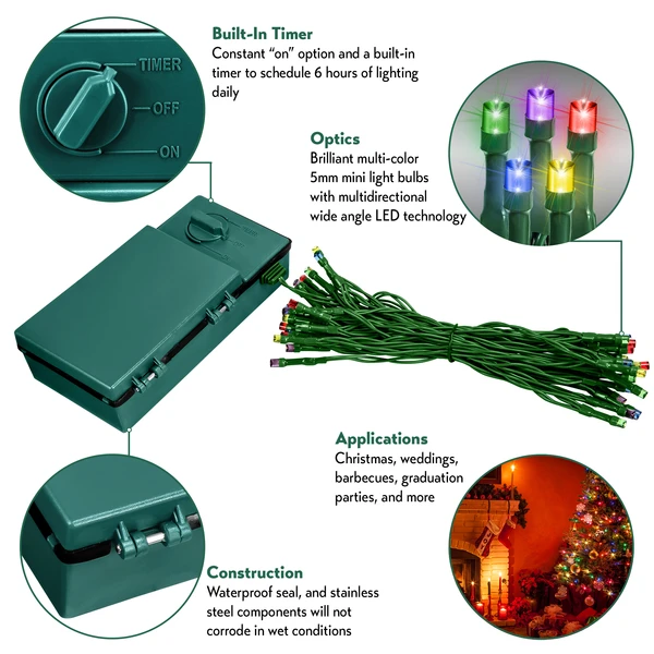 19 Ft. Battery Operated Christmas Light Stringer - (35) Multi-Color LED Bulbs 2 19 Ft. Battery Operated Christmas Light Stringer - (35) Multi-Color LED Bulbs - Image 2